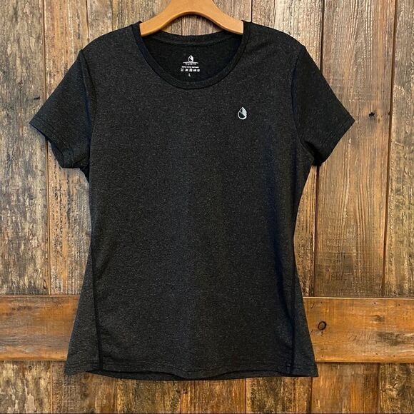 Icyzone L Black Base Layer Exercise Workout Stretch Short Sleeve T-Shirt - Picture 3 of 8